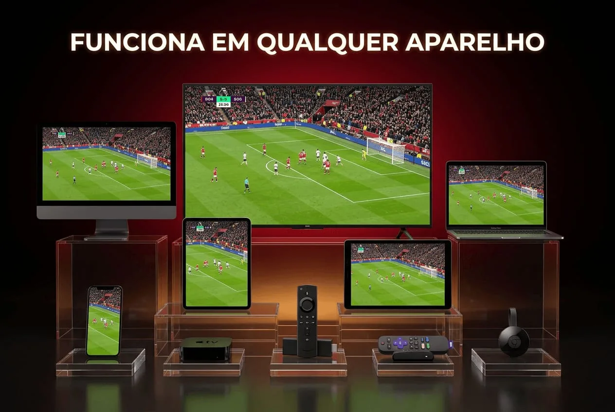 PrimeTV funcionando em Smart TV, notebook, tablet e celular
